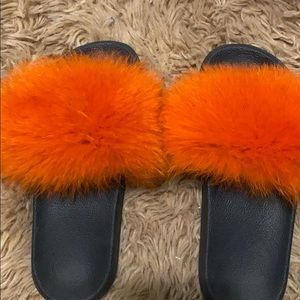 Women’s Orange Fur Slides